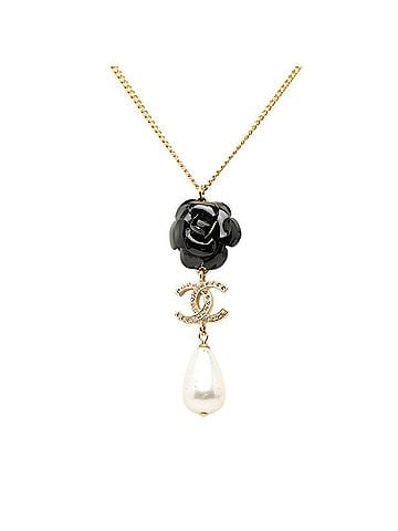 Chanel Chanel Coco Mark Camellia Necklace A20A Gold Black Plated Faux Pearl Rhinestone Women's CHANEL (view 1)