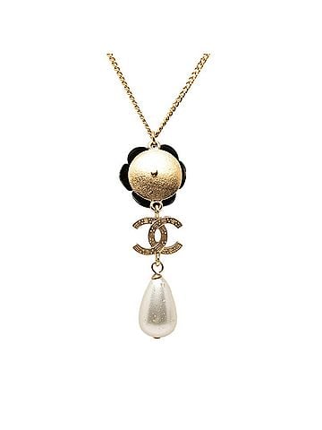 Chanel Chanel Coco Mark Camellia Necklace A20A Gold Black Plated Faux Pearl Rhinestone Women's CHANEL (view 2)