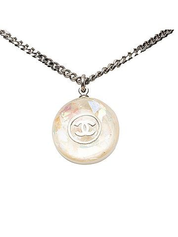Chanel Chanel Coco Mark Ball Necklace, White, Clear, Silver, Resin/Metal, Women's, CHANEL (view 1)