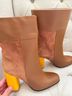 Marina Rinaldi Color Block Brown Yellow Ankle Boots Size 9 1/2 - photo 3