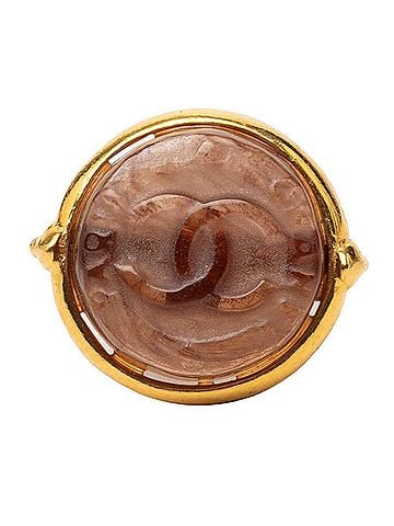 Chanel Chanel Coco Mark Vintage Logo Ring, 99A Gold Brown Plated, Stone, Women's CHANEL (view 1)