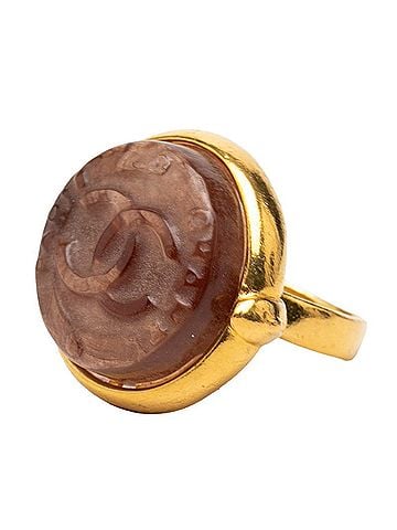 Chanel Chanel Coco Mark Vintage Logo Ring, 99A Gold Brown Plated, Stone, Women's CHANEL (view 2)