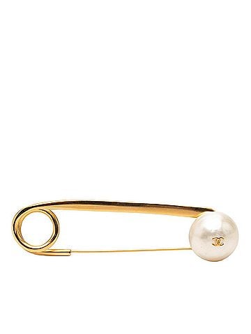 Chanel Chanel Coco Mark Vintage Brooch Safety Pin 97P Gold Plated Faux Pearl Women's CHANEL (view 1)