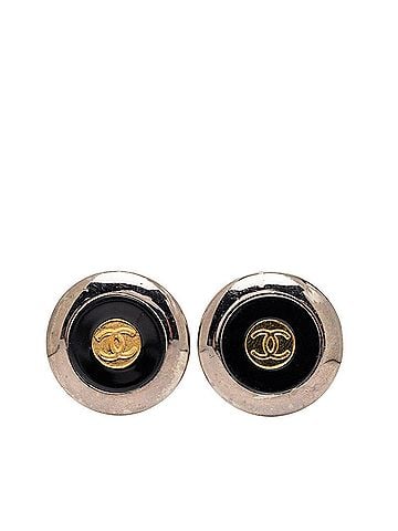 Chanel Chanel Coco Mark Vintage Earrings 97A Silver Black Gold Metal Plated Women's CHANEL (view 1)