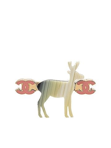 Chanel Chanel Coco Mark Reindeer Motif Brooch 01A Gold Pink Multicolor Plastic Plated Women's CHANEL (view 1)