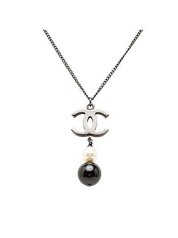Chanel Chanel Coco Mark Necklace B14B Black Plated Faux Pearl Women's CHANEL (view 1)