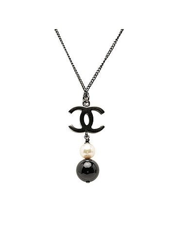 Chanel Chanel Coco Mark Necklace B14B Black Plated Faux Pearl Women's CHANEL (view 2)