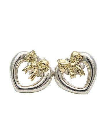 Tiffany & Co. Tiffany & Co. Heart Ribbon Open Earrings, SV925 (Sterling Silver) and K18YG (Early Yellow Gold), Silver Gold Combination, Women's Earrings. (view 1)