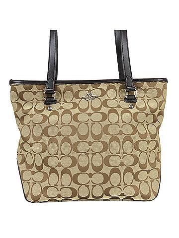 Coach Coach Signature Tote Bag F36375 Canvas Leather Beige Dark Brown Silver Hardware Women's COACH (view 1)
