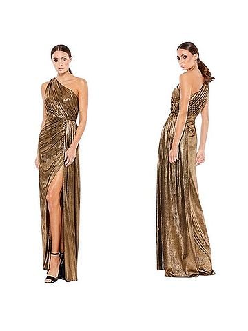Mac Duggal Metallic Draped One Shoulder Grecian Gown Cocktail Dress (view 1)