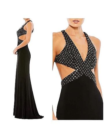 Mac Duggal Floral Sequined Criss Cross Bodice Gown Cocktail Dress (view 2)