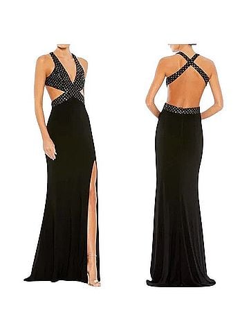 Mac Duggal Floral Sequined Criss Cross Bodice Gown Cocktail Dress (view 1)