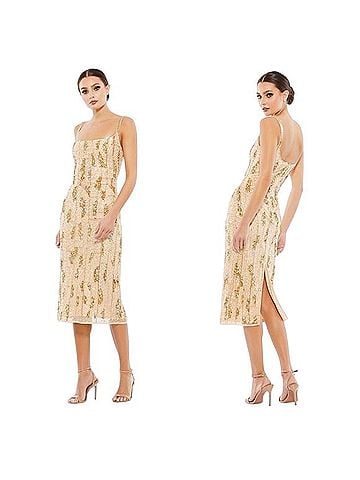 Mac Duggal Beaded Spaghetti Strap Midi Slip Dress Cocktail Dress (view 1)