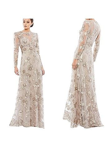 Mac Duggal Floral Embroidered Illusion Long Sleeve Evening Gown Cocktail Dress (view 1)