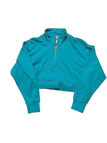 Onia x WeWoreWhat Teal Cropped 1/2 Zip Sweatshirt Long Sleeve T-Shirt (view 1)
