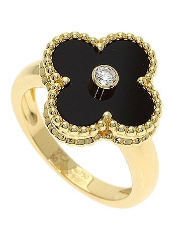 Van Cleef & Arpels Van Cleef & Arpels Vintage Alhambra Diamond Onyx Ring #50, 18K Yellow Gold, Women's (view 1)