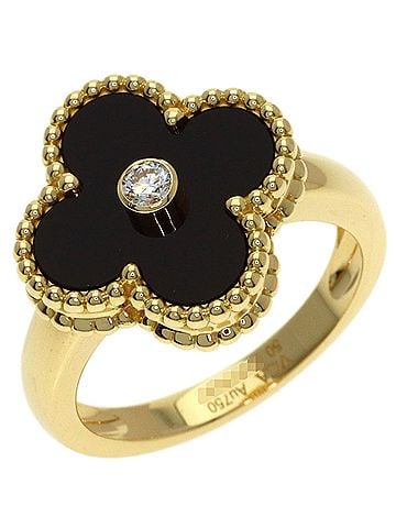 Van Cleef & Arpels Van Cleef & Arpels Vintage Alhambra Diamond Onyx Ring #50, 18K Yellow Gold, Women's (view 2)