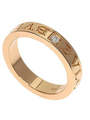 Bvlgari BVLGARI Double Logo Diamond Ring, 18K Pink Gold, Women's (view 1)