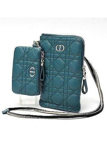 Christian Dior Dior Caro Multifunction Pouch Phone Holder S5036UWHC Cannage Lambskin Blue (view 1)