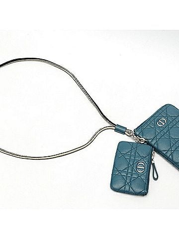 Christian Dior Dior Caro Multifunction Pouch Phone Holder S5036UWHC Cannage Lambskin Blue (view 2)