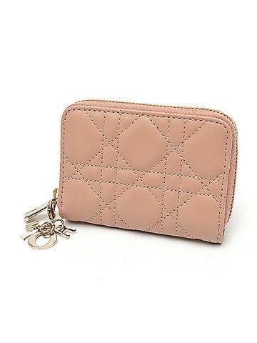Christian Dior Christian Dior Dior Lady Voyageur Zip Coin Case S0985ONMJ Cannage Leather Pink Beige (view 1)