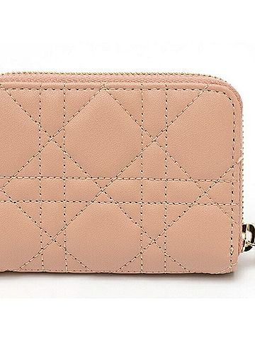 Christian Dior Christian Dior Dior Lady Voyageur Zip Coin Case S0985ONMJ Cannage Leather Pink Beige (view 2)