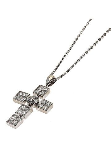 Bvlgari BVLGARI Lucia Latin Cross Diamond Necklace, 18K White Gold, Women's (view 1)
