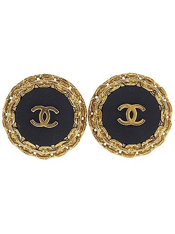 Chanel Chanel Coco Mark Earrings, Vintage, Gold Plated x Plastic, 1993, Black, 93A, Approx. 43.1g, Women's. (view 1)