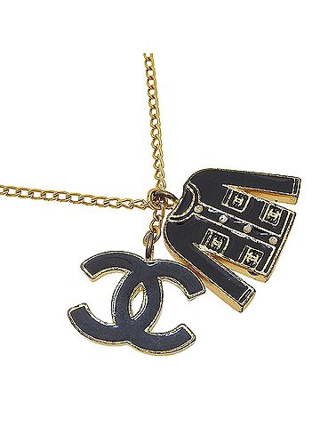 Chanel Chanel Jacket Motif Necklace, Coco Mark, Gold Plated, 2002, Black, 02A, Approx. 11.9g, Women's. (view 1)