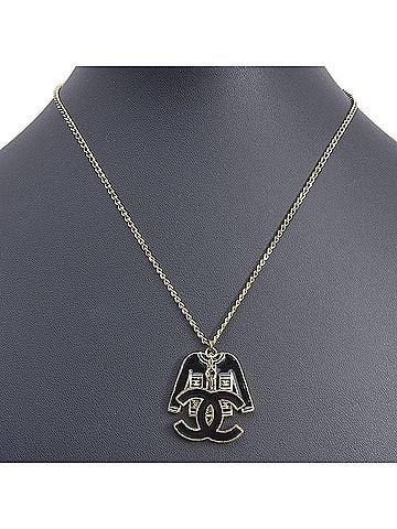 Chanel Chanel Jacket Motif Necklace, Coco Mark, Gold Plated, 2002, Black, 02A, Approx. 11.9g, Women's. (view 2)