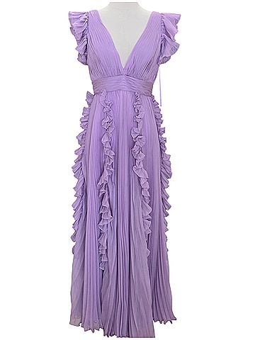 IEENA for Mac Duggal Mac Duggal Lilac Pleated Ruffle Gown 49539 Formal Maxi Dress Flutter Sleeve 4 Cocktail Dress (view 1)