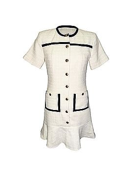 Sandro Sandro Cropped Tweed Button-Up Dress in White Polyester (view 1)