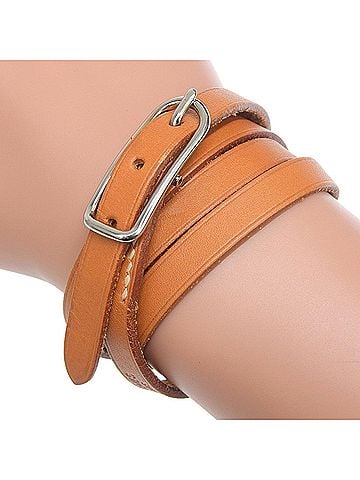 Hermès Hermes Api 1 Bracelet, Long, Leather, Brown/Silver Hardware, Approx. 9.5g, Unisex (view 1)