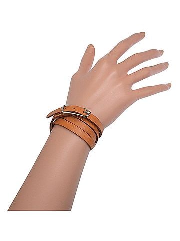 Hermès Hermes Api 1 Bracelet, Long, Leather, Brown/Silver Hardware, Approx. 9.5g, Unisex (view 2)
