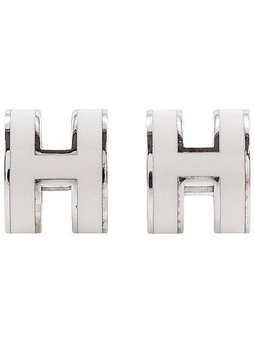 Hermès Hermes Pop Ash Mini Earrings, Metal x Enamel, White, Approx. 3.4g, Women's, A+ Rank (view 1)