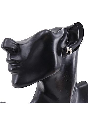 Hermès Hermes Pop Ash Mini Earrings, Metal x Enamel, White, Approx. 3.4g, Women's, A+ Rank (view 2)