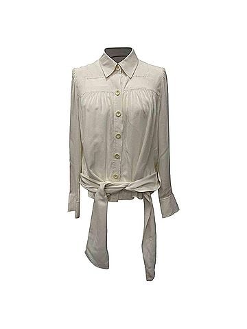 Chloé  Chloé Buttoned Tie-Waist Blouse in Ivory Silk (view 1)