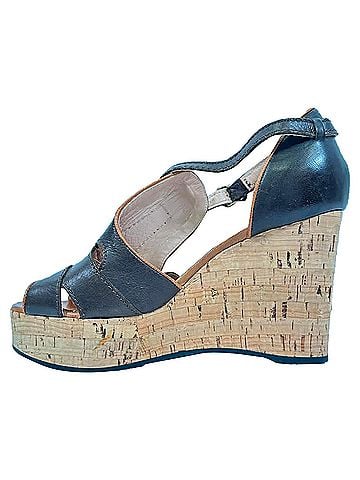 Chloé  Chloé T-Strap Cork Wedge Sandals in Brown Leather (view 1)