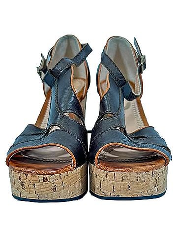 Chloé  Chloé T-Strap Cork Wedge Sandals in Brown Leather (view 2)