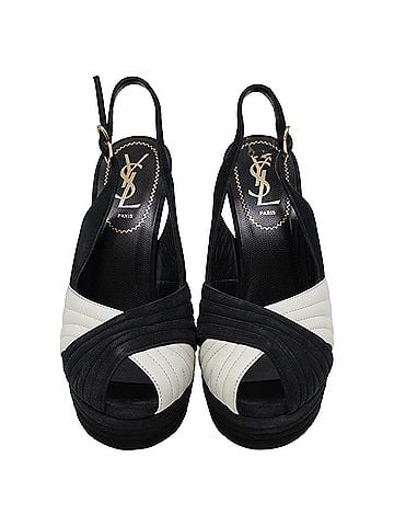 Saint Laurent  Saint Laurent Cross Strap Peep-Toe Platform Pumps in Black Suede (view 2)