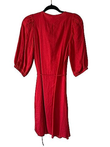H&M Red Mini Dress with Puff Sleeves Casual Dress (view 2)