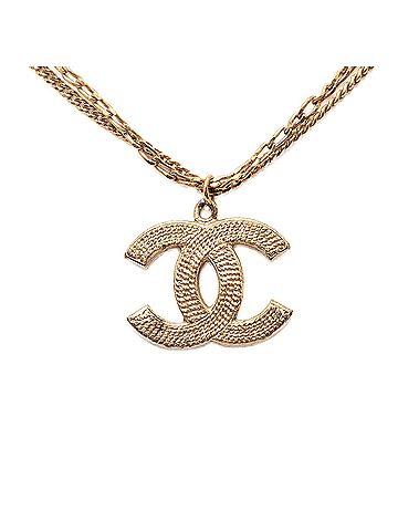 Chanel CC Gold Plated Textured Pendant Double Chain Necklace (view 2)