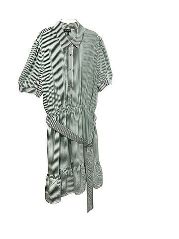 The Limited green stripe puff sleeve shirtdress Casual Dress (view 2)