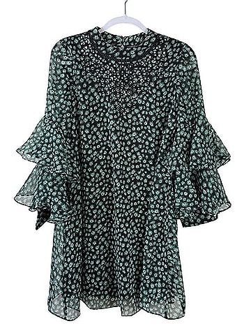 Ranna Gill Ranna Gill Fluttered Tunic Tiered Bell Sleeve Shift Mini Dress Casual Dress (view 1)