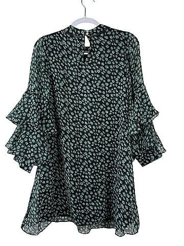 Ranna Gill Ranna Gill Fluttered Tunic Tiered Bell Sleeve Shift Mini Dress Casual Dress (view 2)