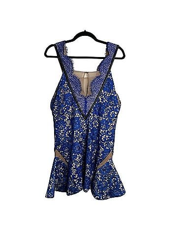 Three Floor Revolve Cobalt Blue Lace Mini Dress Cocktail Dress (view 1)