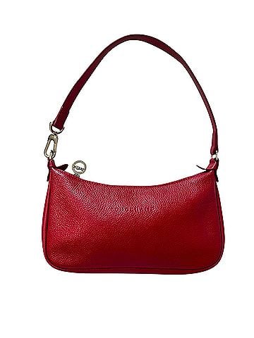 Longchamp Le Foulonne Red Pebbled Leather Mini Baguette Silver Hardware Leather Shoulder Bag (view 1)
