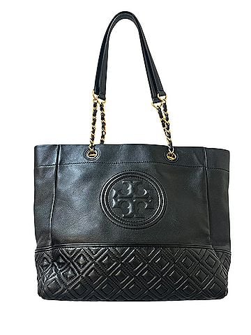 Tory Burch Small Fleming Quilted Chain Shoulder Bag Black Gold Hardware Leather Tote (view 1)