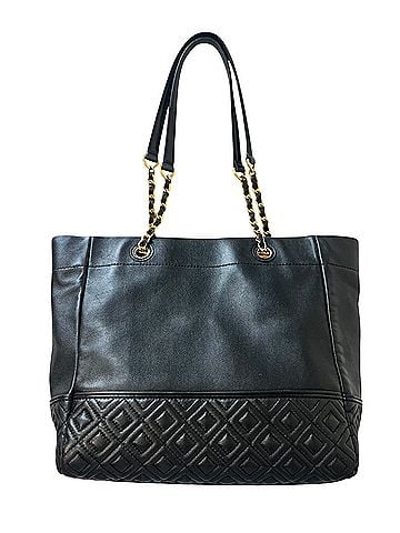 Tory Burch Small Fleming Quilted Chain Shoulder Bag Black Gold Hardware Leather Tote (view 2)