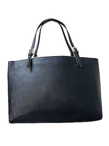 Tory Burch York Saffiano Leather Buckle Tote Dark Navy Blue Gold Hardware Leather Tote (view 2)